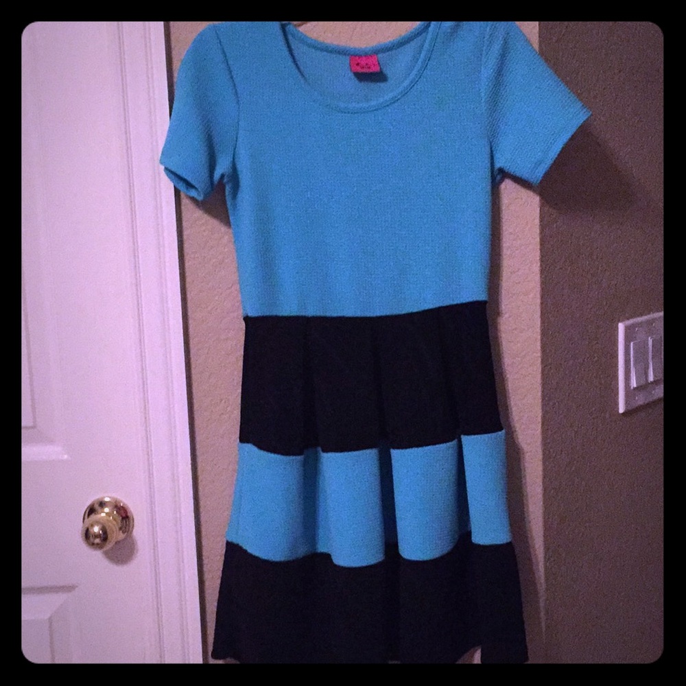 Blue and black dress.